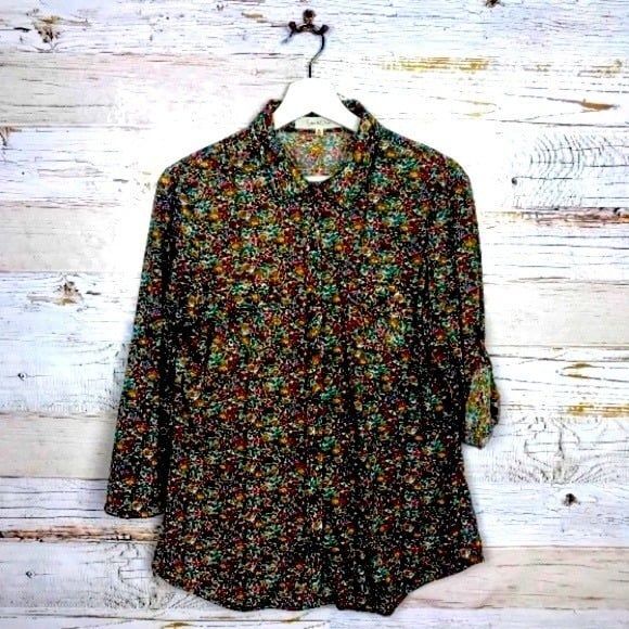Anthropologie Eden Olivia Top Button Down Floral Women's size Medium Utility - Picture 1 of 5